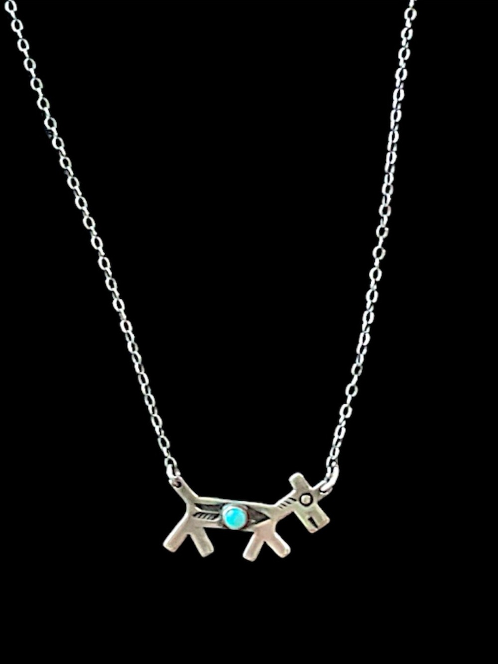 Vintage Sterling Turquoise Native American Horse Engraved Necklace Old Clasp